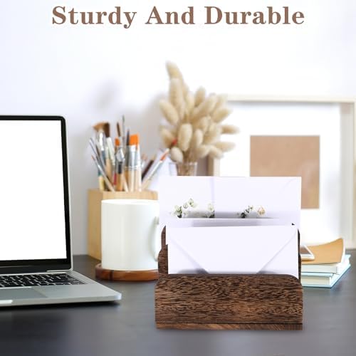 Briwooody Wooden Mail Organizer 3 Slots Mail Holder, Dark Brown - Image 4
