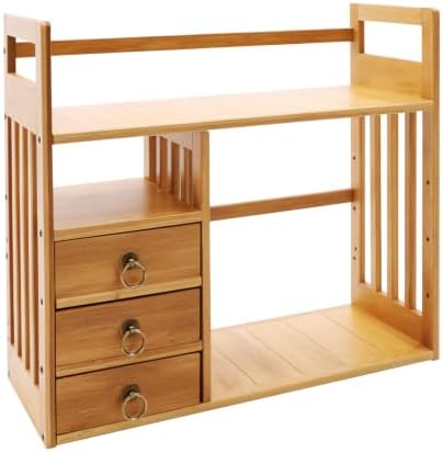 Bamboo Desktop Bookshelf desk organizer with 3 drawers Desktop Storage Shelf with Drawer Pulls Multifunctional Desk Caddy for Office Stationery Wooden Countertop Cabinet Office for Home School by Zetiydrraq