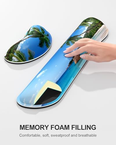 Auhoahsil Large Mouse Pad with Wrist Rests for Keyboard & Mouse, Thick Soft Ergonomic Memory Foam Wrist Supports, Big & Long Desk Mat 35.5 x 15.7 in, for Office Gaming Computer, Beach and Trees - Image 5