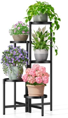 Tall Plant Stand Indoor Outdoor, Corner Metal Flower Pot Stands for Multiple Plants, 5 Tier Heavy Duty Plant Shelf for Patio Garden Balcony Living Room Bedroom - BlackDisk by Unknown