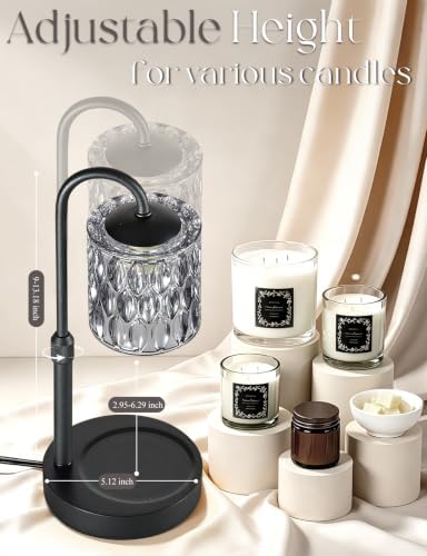 Briever Dimmable Candle Warmer Lamp with Timer, Height Adjustable Electric Candle Wax Warmer, Birthday Gifts for Women Mom, House Warming Gifts New Home Decor, Solid Wood Base, Black Gray Glass - Image 3