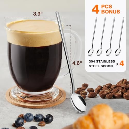 Mfacoy Glass Coffee Mugs Set of 4, 15 Oz With Handles for Hot Beverages - Image 2