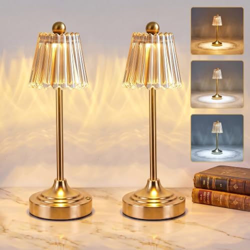 Set of 2 Small Vintage Cordless Table Lamp, Amber by Unknown