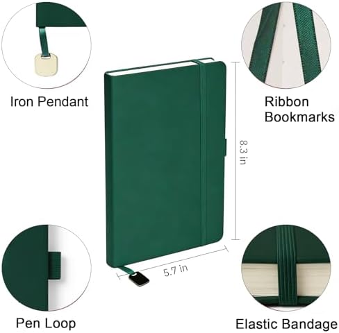 A5 Dotted Journal Starter Kit with Stencils and Stickers, Hardcover Dot Grid Notebook with 120 GSM Paper, Index Tabs and Date Stickers for Journaling, Study and Work,Green - Image 4