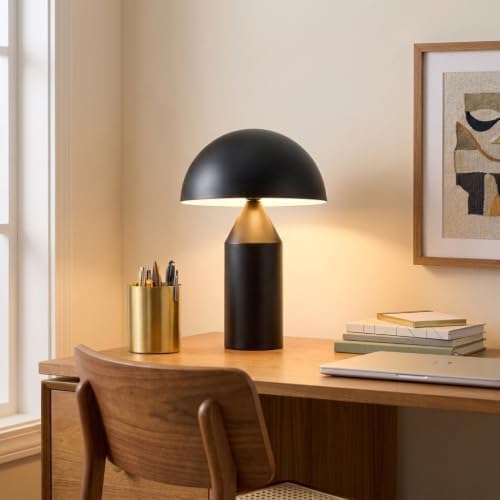 Brightech Venus 14" Globe Table Lamp – Modern Mid-Century Lamp with Golden Metal Shade – Nightstand, Bedside, Desk & Accent Table Lighting for Bedroom, Living Room & Office Décor - Black - Image 2