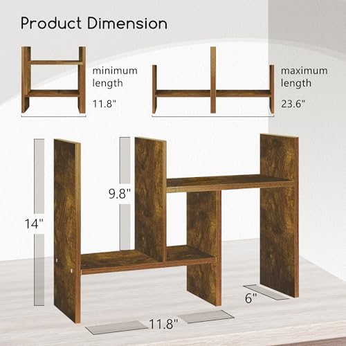 Jerry & Maggie Desktop Organizer Office Storage Rack Adjustable Wood Display Shelf Free Style Double H, Multi-Functional Mini Bookshelf for Desk Natural Stand (Natural Wood Tone) - Image 2