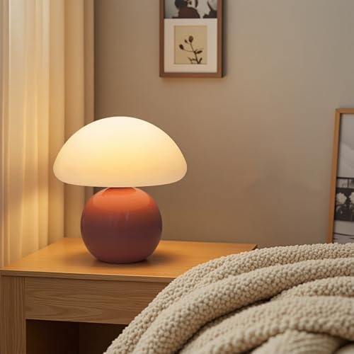 Cute Small Mushroom Lamp, PE Lampshade, Ceramic Base, Adjustable Light Color and Brightness with Power-Off Memory, Safe USB Powered, LED Mushroom Light for Bedroom Living Room (Pink) - Image 3