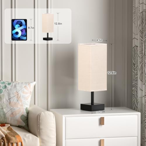 aooshine Small Bedside Table Lamp for Bedroom - Square Beige Fabric Shade - Image 2