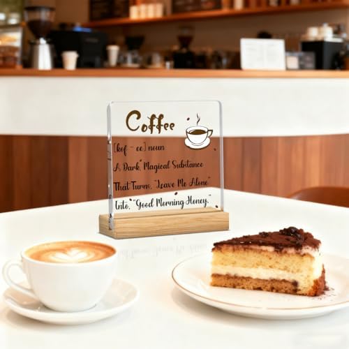 Coffee Bar Decor Sign, Coffees Nook Decoration, Cafe Station Accessories, Coffee Lover Gifts for Women Men, Funny Acrylic Gift Wood Plaque with Stand Office Farmhouse Kitchen Decor 4"x4" - Image 3