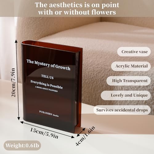 Book Vase for Flowers - Aesthetic Room Decor for Modern Home/Office，Brow - Image 5