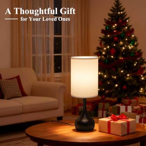 ONEWISH Touch Bedside Lamp for Bedroom, 3-Way Dimmable Table Lamps for Nightstand, White Fabric Shade Desk Lamp for Kids Reading, Living Room, Home Office - Image 4