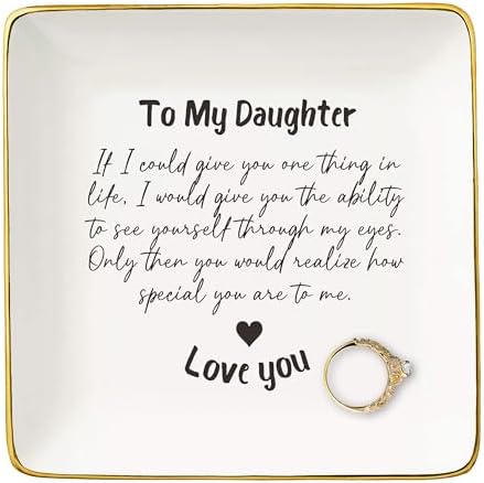 Daughter Gifts from Mom Dad,Birthday Graduation New Year Christmas Gift for Daughter,Reminder Present,Motivational,Encouraging Present,Ceramic Jewelry Tray Trinket Holder Ring Dish by NZY