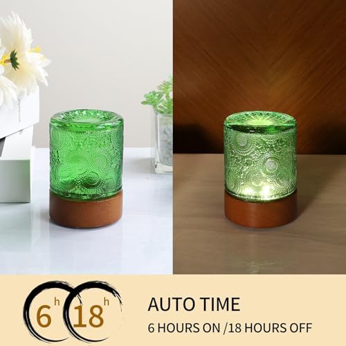 Mini Soft Warm Light Lamp Battery Operated Portable Night Light with Timer, Small Glass Vintage Dim Sleep Nightlights, Battery Powered Wireless Night Lights for Adults, Green, M2-1-5-1 - Image 3