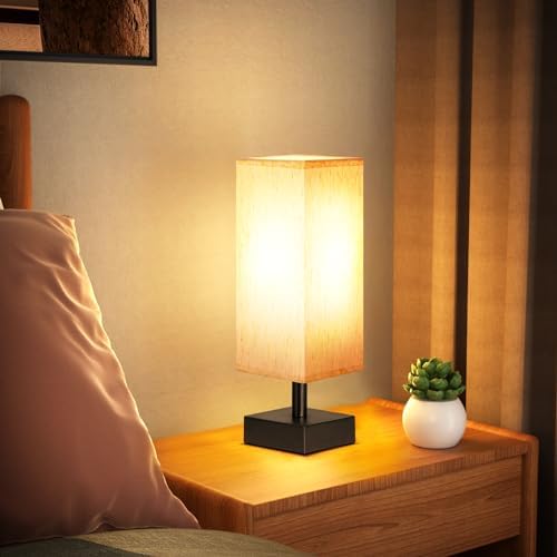 aooshine Small Bedside Table Lamp for Bedroom - Square Cream Fabric Shade - Image 4