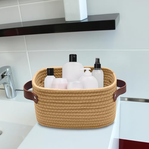ABenkle Small Storage Basket, Mini Baskets with Handle, Cute Cotton Woven Baskets for Shelves, Boho Decorative Toy Storage Bin for Nursery, Spa, Empty Gift Basket - XS, Brown - Image 6