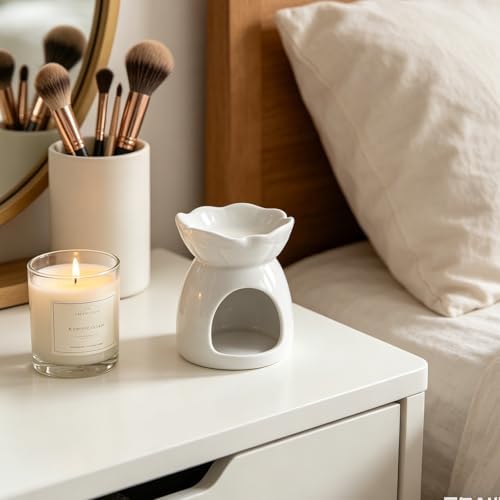 White Ceramic Leaf Essential Oil Burner Tea Light Holder - Image 5