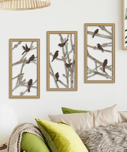 Putuo Decor Bird Wall Art, Birds on Branches Wall Decor Set of 3, Modern Aesthetic Wall Hanging Minimalist Nature Wall Art for Living Room Bedroom Entryway Hallway Home Decor 16x8 in - Image 4