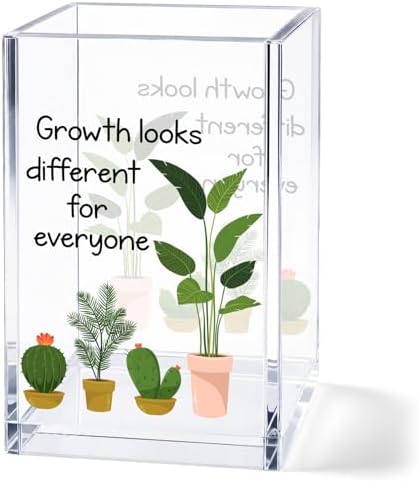 Acrylic Pen Holder Cup, Growth Looks Different for Everyone Desk Decor, Inspirational Pencil Holder Organizer, Motivational Gift for Coworker Friend Women by Unknown