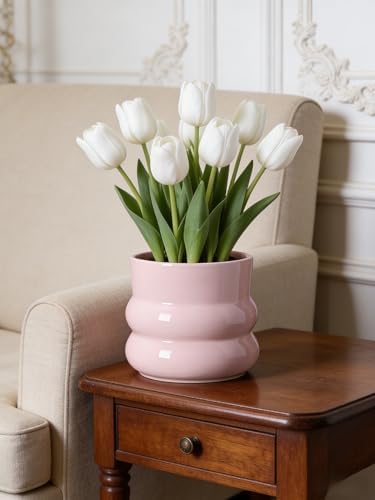 Ceramic Plant Pot,6 Inch Planters for Indoor Plants,Ceramic Planter Flower Pots with Drainage Hole,Home Office Garden Décor,(Pink,Inner-pots not Larger Than 5 Inch) - Image 2