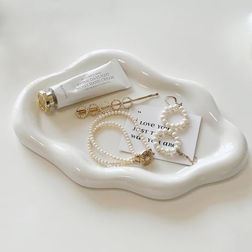 Ceramic Jewelry Dish for Women, Jewelry Tray Trinket Dish, Irregular Cloud Shape Ceramic Plate, Watch Keys Tray Ring Dish Holder for Mother's Day/Christmas/Thanksgiving/Birthday Gift(White) by SAMCHILDERLAN