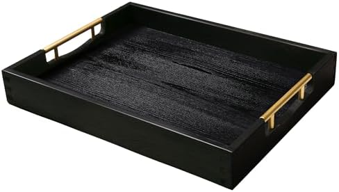 LotFancy 17x13 Inch Wood Serving Tray with Metal Handles, Black by LotFancy