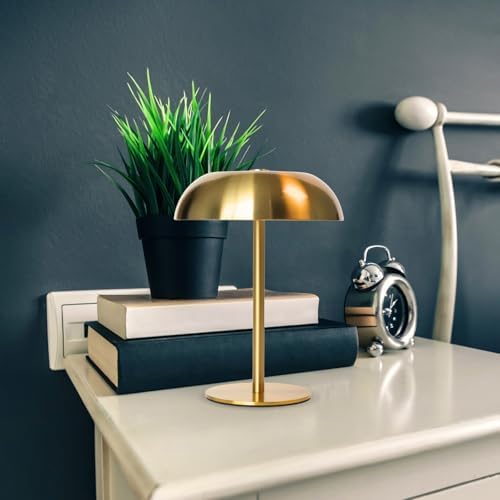 Cordless LED Mushroom Table Lamp, 5200mAh Battery, Dimmable 3 Color, Gold - Image 5