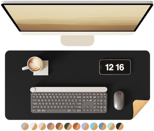 YSAGi Double-Sided Desk Pad, Leather Desk Mat, Eco Cork Desk Pad Protector, Large Mouse Pad for Desk, Waterproof Desk Blotter Pad, Desk Writing Pad for Office Work/Home(23.6"x13.7",Black+Cork) by YSAGi