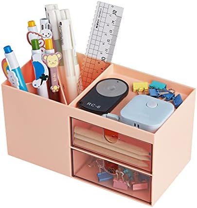 LETURE Office Desk Organizer with drawer, Office Supplies and Desk Accessories, Business Card/Pen/Pencil/Mobile Phone/Stationery Holder Storage Box (Pink) - Image 6