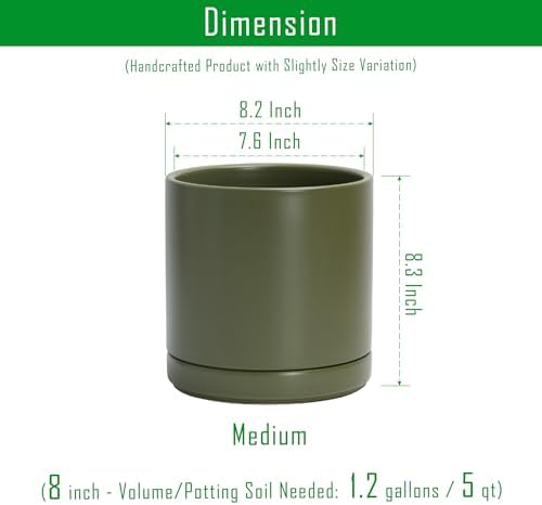 D'vine Dev 8.2 Inch Ceramic Planter Pot, Olive, 94-O-D-J - Image 3