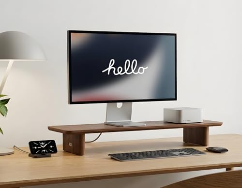Walnut Single Monitor Stand Riser - 31.5" Wooden Monitor Stand for iMac, Laptop & Monitor, Minimalist Desk Shelf Organizer, Natural Wood Grain - Image 2