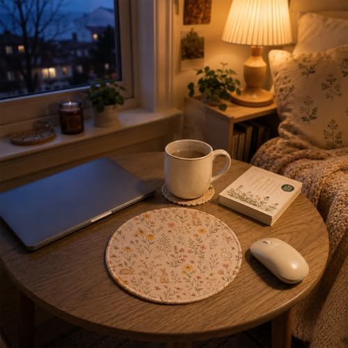Cute Cottagecore Bunny Duck Floral Round Mouse Pad for Desk - Image 4