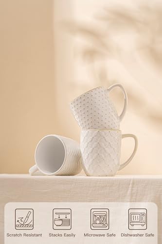 FOBENTA Ceramic Coffee Mugs Set of 4, 16 oz Coffee Cups with Embossed Design – Perfect for Latte, Tea & Cocoa, Gift for Women, Mom & Friends - Image 5