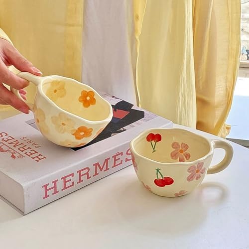 Creative Cute Coffee Mug Floral Ceramic Coffee Mug Flower Cute Cup for Women Girl 8.5oz Handmade Hot Chocolate Mugs for Latte Milk Tea Valentine’s Day Mother’s Day Birthday Christmas (Cherry) - Image 4