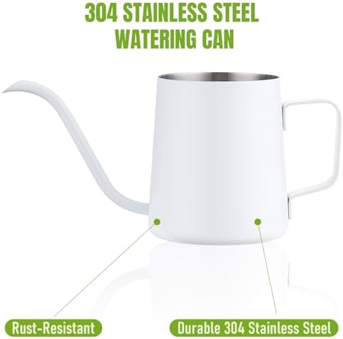 Doseno White Watering Can, Metal Design for Indoor Plants, 12oz Long Spout - Image 3