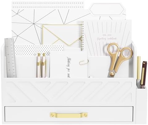 Bamboo Mail Organizer Countertop Pen Holder Wooden Desktop Storage Drawers by WISUCART