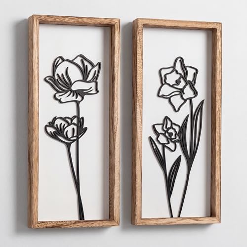Tide and Tales 3D Black and White Floral Wall Art, Set of 2, Wall Art Set by TideandTales