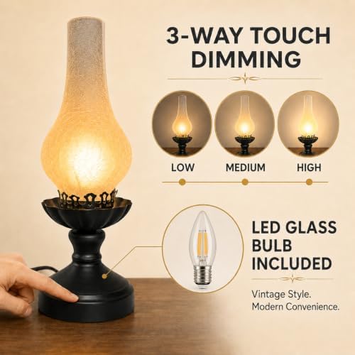 Vintage Table Lamp with Crackle Milk-White Glass Shade - Image 4