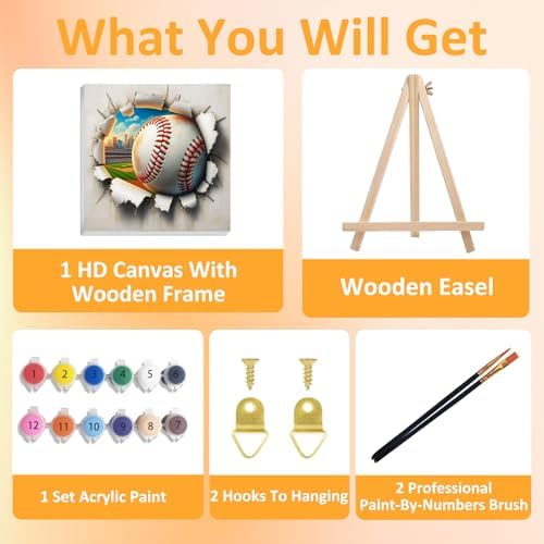 Baseball Paint by Numbers Kit for Kids, 8x8 inch - Image 4