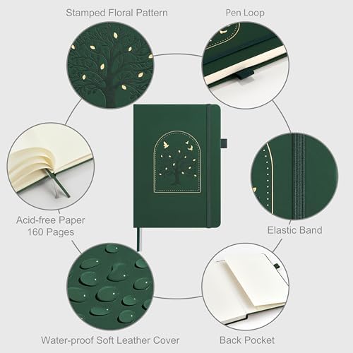 &And Per Se Dotted Journal Notebook, A5 Hardcover Aesthetic Dotted Notebook – 160 Pages 100gsm Thick Dot Grid Paper, 3 Sticker Sheets – Gift-Ready Journaling Kit for Women (Dark Green) - Image 3