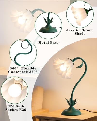 WERFOP Flower Table Lamp Cute Desk Lamp for Bedroom Home Decor - Image 5