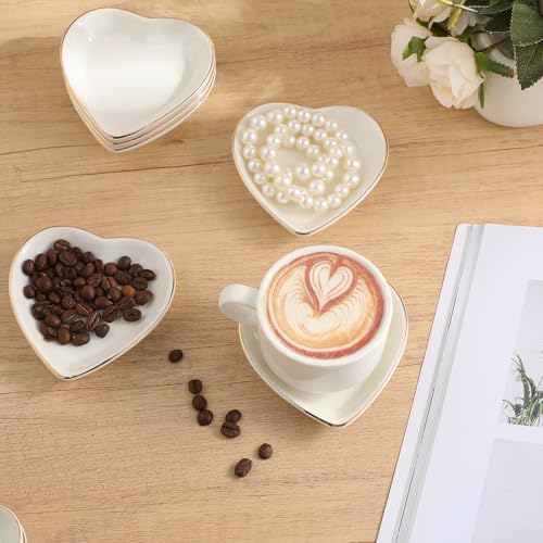 Shappy 6 Pcs White Ceramic Jewelry Dish Trinket Tray Ring Holder, Heart - Image 5