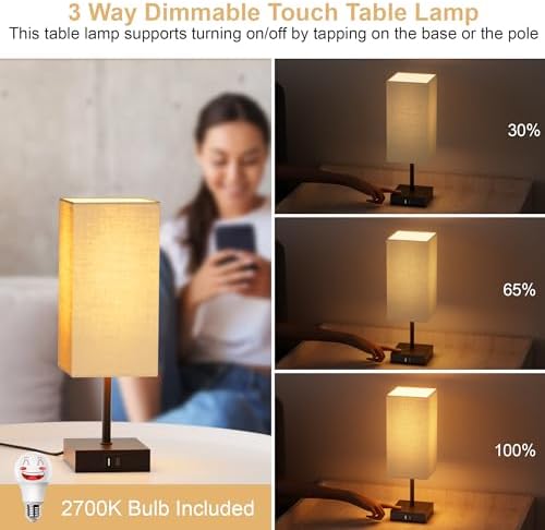 Touch Bedside Table Lamp for Bedroom, 14-Inch, Beige, Set of 2 - Image 2