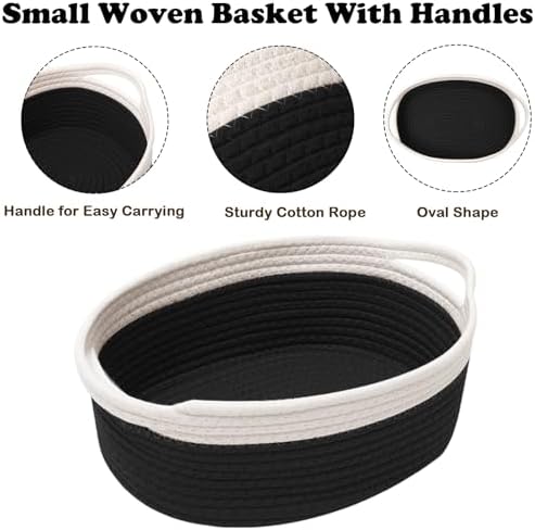 Woven Rope Basket - Baby Gift Basket with Bag & Ribbon, White&Black - Image 6