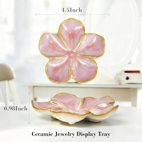 SEEDUSTRY Ceramic Jewelry Tray, Petal Ring Dish, Small Ceramic Jewelry Trinket Holder, Desktop Decoration, Dainty‌ Plate for Rings, Earrings, Necklace, Gifts for Mother Girlfriend Daughter Sister - Image 2