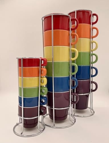 gypsy color 8 oz Americano Stacking Mug Set with Metal Stand, Set of 6 - Image 6