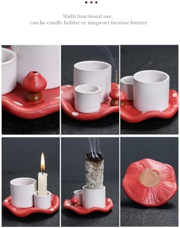 Mushroom Ceramic Incense Holder Set,4-in-1 Design for Sage, Palo Santo, Incense Sticks Candles,Red Ceramic Ash Catcher Tray for Mess-Free Meditation, Yoga and Home Decor - Image 6