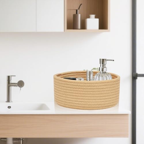 ABenkle Small Woven Basket, Empty Tiny Shallow Storage Basket, Mini Cotton Rope Baskets, Round Decorative Hamper, Basket Storage Bins for Toys, Spa, Socks, Nursery, Living Room - Image 4