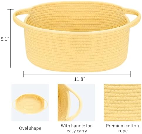 ABenkle Small Basket with Handles, Boho Decorative Rope Woven Dog Cat Toy Storage Bin Shelf Storage Organizer, Easter Christmas Gift Basket, 12"x8"x5" - Image 2