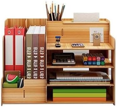 Desktop Organizer, Office Storage Rack, Multipurpose Modern Simple Style Wood Desktop Storage Shelf for Home School Office, Home Decor, True Nature Stand Shelf, Sleeks and Simple Design(Cherry Wood) by KEEBGYY