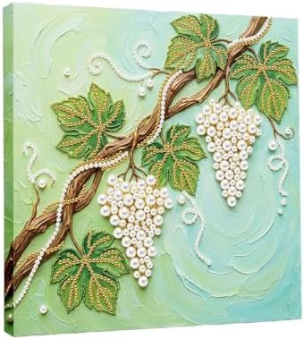 LQCrafK DIY Pearl Art Painting Handcraft Kit for Adults Beginners with Tools and Framed Painting, Creative Design,Self-Adhesive, Healing Stress-Relieving Home Wall Decoration-Grape by LQCrafK